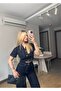 Women's Dark Navy Blue Short Sleeve Crop Denim Set - 4