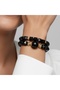 Black beaded, gold detailed, double combination flexible multi-bracelet. - 2