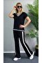 Viscose Women's Elegant Touch Short Sleeve V-Neck Two Thread Blouse and Trousers Two Piece Set