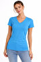 Women's Light Blue V-Neck Slim Fit Lycra Daily Basic Body T-Shirt - 4