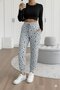 Patterned Women's Comfortable High Waist Lace-Up Two Thread Pants - 3