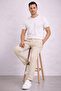 Men's Comfortable Use Cream Diagonel Micro Textured Double Leg Pockets Lace-Up Waist, Modern Cut Trousers - 2