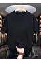 Floral Back Print Crew Neck Black Plain Women's Tshirt - 2