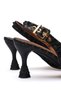 Women's Black Knitted Patterned Pointed Toe Buckle Heeled Shoes Special Design Heel Daily & Office - 3