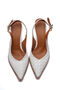 Women's White Knitted Patterned Pointed Toe Buckle Heeled Shoes Special Design Heel Daily & Office - 8