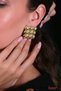Mngo Model Gold Metal Geometric Earrings - Embossed Textured Top Model Square Earrings - 4