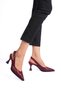 Women's Burgundy Knitted Patterned Pointed Toe Buckle Heeled Shoes Special Design Heel Daily & Office - 4