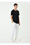 Basic Textured Unisex Casual Style Night Black Crew Neck Regular T-Shirt - 4