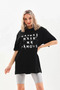 Printed Unisex Casual Style Character Black Cotton Oversize T-Shirt - 3