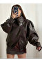 Viral Oversized Women's Leather Jacket High Collar Black Urban Style Women's Leather Jacket - 3