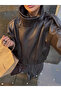 Viral Oversized Women's Leather Jacket High Collar Black Urban Style Women's Leather Jacket - 7
