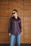Polka Dot Satin Shirt - Brown |   F2076 - 3