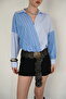 Cross-Fitting Shirt with Collar and Hem - Blue Blue |   F2094 - Blue Blue - 4