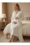 New Season Ecru Summer Short Sleeve Special Design Full Length 100% Cotton Maternity Dressing Gown Nightgown Set - 6