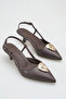 Heeled Women's Shoes - 5 cm Thin Heel Pointed Toe Open Back Stiletto Shoes Brown - 3