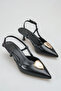 Women's Heeled Shoes - 5 cm Thin Heel Pointed Toe Open Back Stiletto Shoes Black Yanki - 2