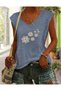 Gray Flowers Printed Women's Oversize Sleeveless T-Shirt