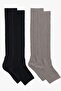 2 Pairs of Fingerless, Thin Ribbed, Above-Knee Cotton Blend Leggings