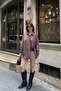 Women's Brown Striped Oversized Shirt with Buckle - Modern Cut Stylish Design Mlb173 - 3