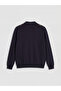 Navy Blue Polo Collar Diamond Patterned Men's Knitwear Cardigan - 6