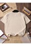 "Born to Read" Printed Short Sleeve Crew Neck Unisex Beige Tshirt - 2