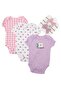 -Printed Babysuit 3-Piece Set with Headbands-Multicolor