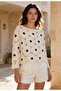 Women's Ecru Daisy Embroidered Laser Cut Openwork Long Sleeve Bohemian Blouse - 3