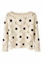 Women's Ecru Daisy Embroidered Laser Cut Openwork Long Sleeve Bohemian Blouse - 7
