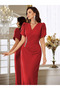 Women's Short Sleeve Double Breasted Collar Waist Floral Accessory Slit Imported Crepe Dress - 2