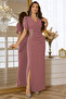 Women's Short Sleeve Double Breasted Collar Waist Floral Accessory Slit Imported Crepe Dress