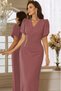 Women's Short Sleeve Double Breasted Collar Waist Floral Accessory Slit Imported Crepe Dress - 2