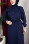 New Season Suit Set with Allerli Hijab on the Front, Top and Bottom Set with Skirt - Navy Blue - 2