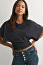 Anthracite Natural Viscose Blouse with Wide Sleeves and Waist Fit - 2