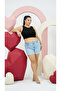 Plus Size Elastic High Waist Ripped Stoned Pocketed Short Denim Women's Shorts
