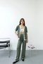 Women's Green Stripe Detailed Relaxed Fit Wide Leg Pants Cardigan Two-Piece Set