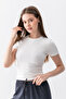 Women's Ecru 100% Cotton Ultra Soft Round Neck Short Sleeve Blouse