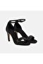 Women's Black Adjustable Buckle Stone Heeled Evening Dress Sandals