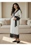 Women's Ecru Black Lace Piece 2-Piece Maternity Nightgown and Dressing Gown Set
