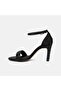 Women's Black Adjustable Buckle Stone Heeled Evening Dress Sandals - 3