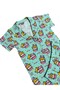 Girls' 100% Cotton Green Cat Pattern Buttoned Short Sleeve Shorts Interlock Summer Pajama Set - 4