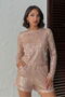 Sparkly Sequin Embroidered Long Sleeve Women's Blouse - - Copper |   F1866 - Copper