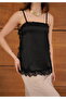 Lace Detailed Strappy Satin Tunic - Black |   D2931 - 4