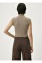 Women's Half Turtleneck Ribbed Knitwear Sleeveless Crop Blouse - 2