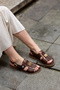 02780 Eren Shoes&Bag Genuine Leather Buckle Gold Patterned Flat Sole Sandals Brown