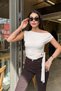 Women's Asymmetrical Collar Belted Blouse with Buckle at the Waist - 3