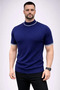 Men's Ribbed Knit Woven Short Sleeve T-Shirt Half-Throat Modern Summer T-Shirt - Navy Blue - 3