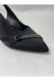 Ll2707 large size satin material strip stone embroidered back open heel shoe black - 5