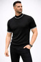 Men's Ribbed Knit Woven Short Sleeve T-Shirt Half-Throat Modern Summer T-Shirt - Black - 3