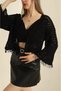 Women's Black Butterfly Motif Openwork Tasseled Bohemian Knitwear Cardigan