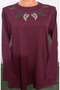 Er Clothing Combed Cotton Blouse Long Sleeve Crew Neck Embroidered Burgundy - 2